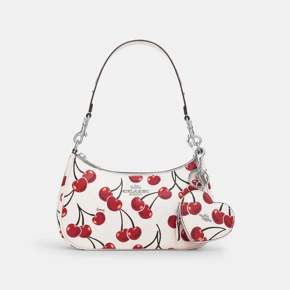 Heart Coin Pouch Bag Charm With Cherry Print - Picture 4 of 4
